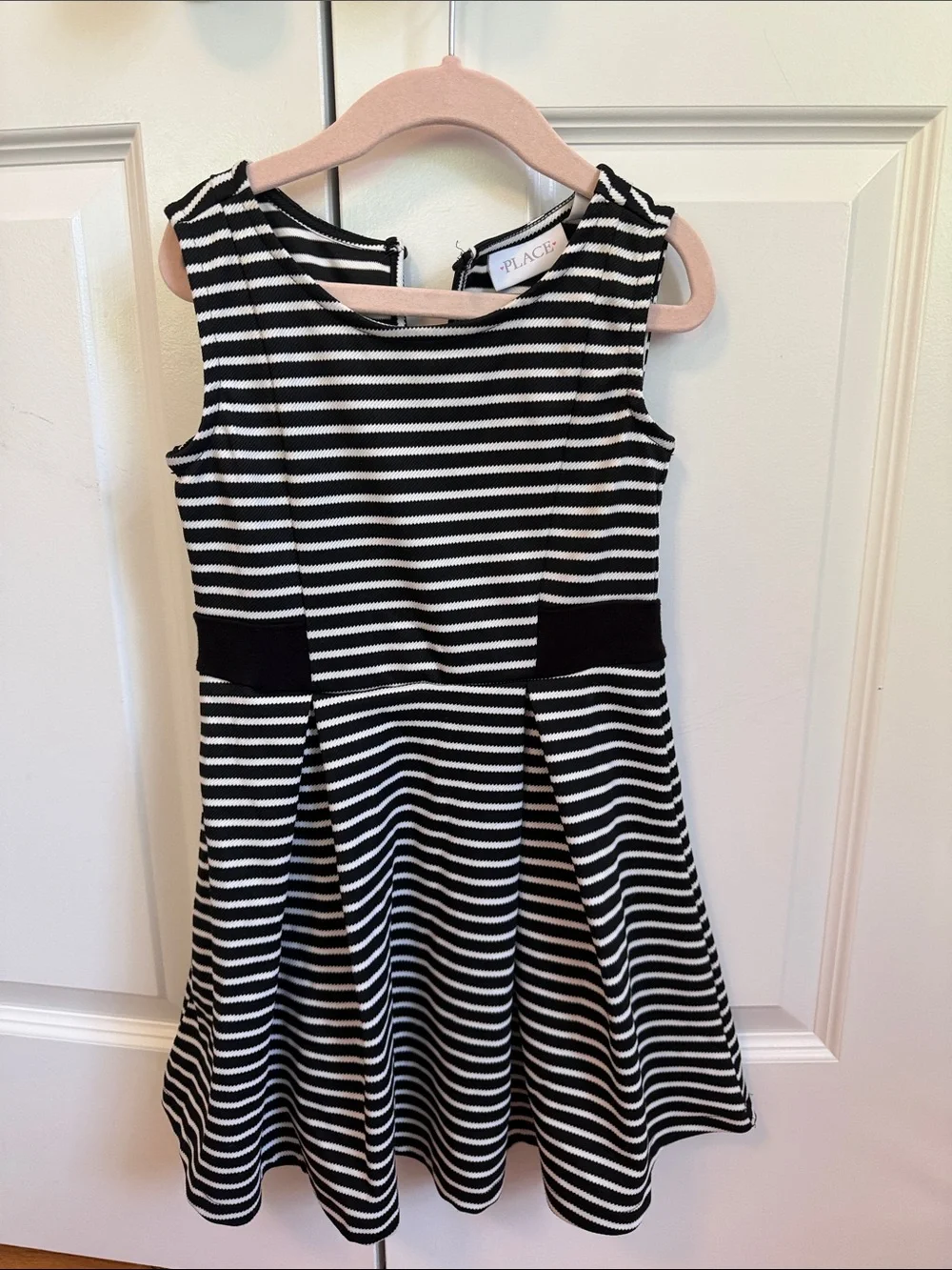 The Children's Place Black and White Striped Sleeveless Fit & Flare Dress